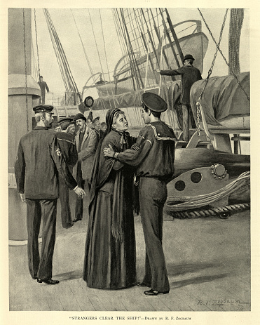 Vintage Picture, Mother saying goodbye to her sailor son as he goes to war, US Navy, Spanish–American War, 1890s 19th Century Military History