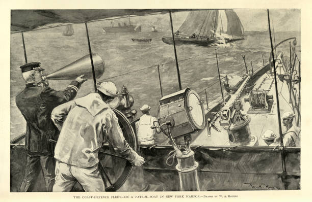 Vintage Picture, US Navy coast defence fleet, Patrol boat in New York Harbour, Spanish–American War, 1890s 19th Century Military History