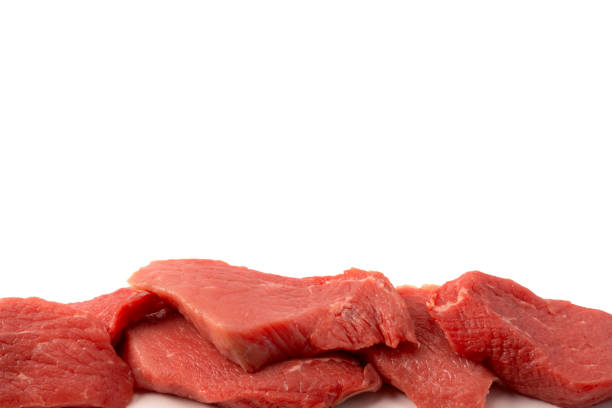Fresh beef meat slices on cutting board