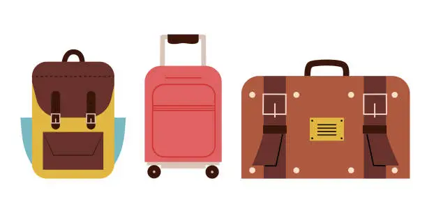 Vector illustration of Set with three different luggage