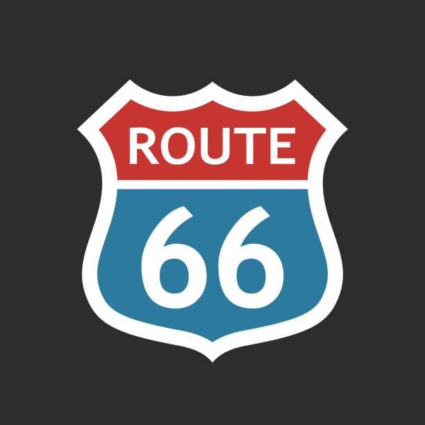 векторный знак route 66 (сша) - route 66 sign road thoroughfare stock illustrations