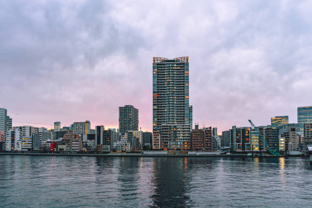 Sumida river and high-rise buildings in Tokyo