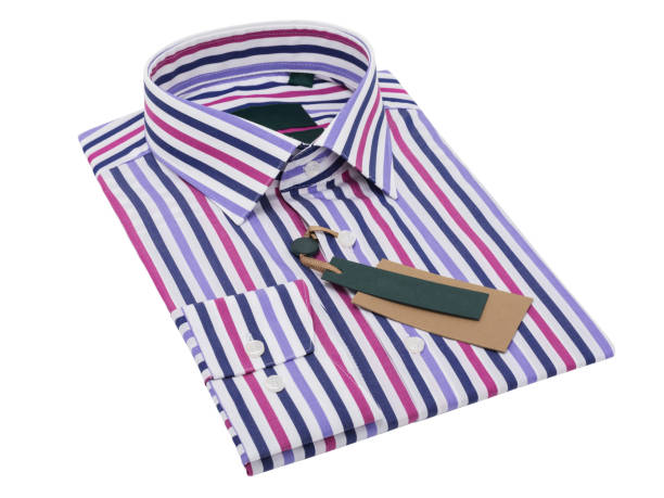 istock Multicolored striped folded men's shirt with long sleeves and buttons isolated on white background 2048357045