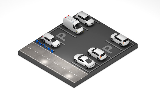 Parking in isometric view.,3D rendering