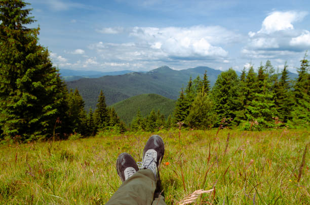 Solo hikes in the mountains. Tourism. Active Leisure