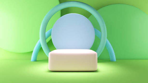 istock green mock up to place product samples. on a pastel light green background,3d rendering 2048381845