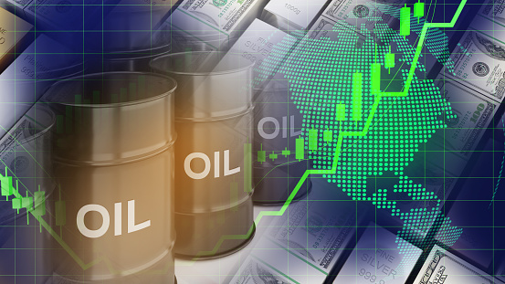 International currency exchange rates and oil prices Increased energy usage and changes in energy prices,3d rendering