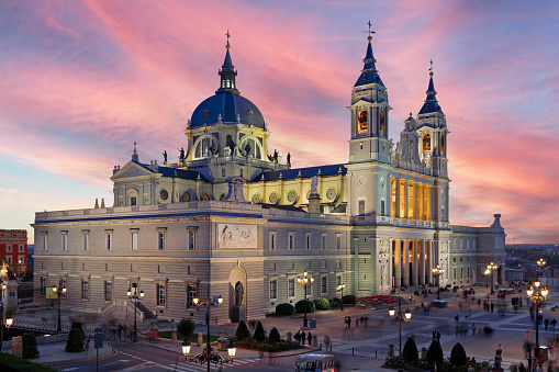 Almudena cathedral at twilight (Madrid, Spain).