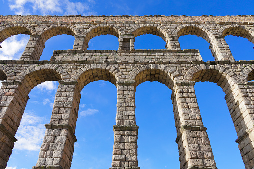 daytime view of the roman aqueduct  (Segovia, Spain).