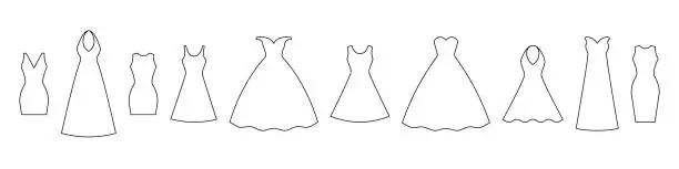 Vector illustration of Ballroom and wedding dresses outline