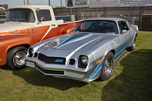 Vintage Chevrolet Camaro Z28 (1980) in classic car meeting in Pieve Cesato, RA, Italy - May 2, 2015