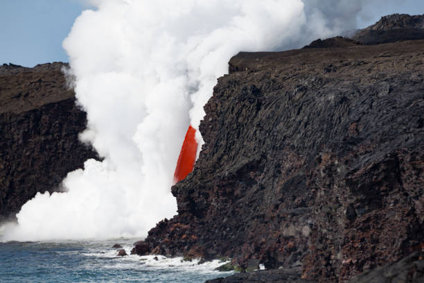 volcanic eruption at kilauea coastline at big island, hawaii islands, usa.