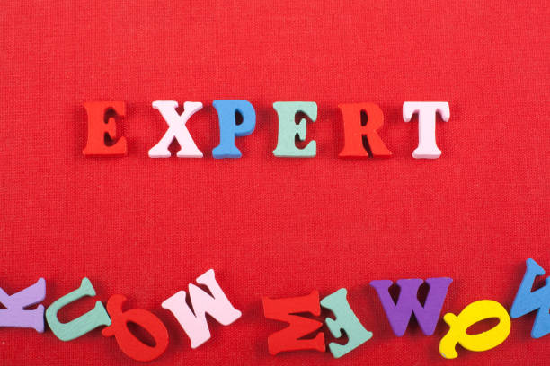Word on red background composed from colorful abc alphabet block wooden letters, copy space for ad text. Learning english concept.
