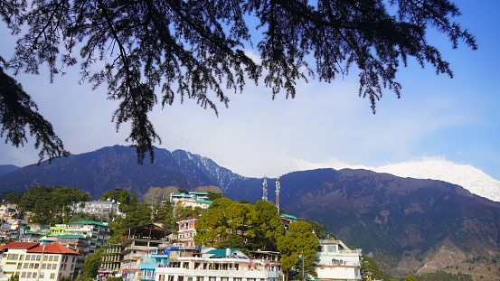 view of city and beautiful mountains DharamshalaTown himachal pradesh image