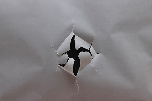 Torn hole in transparet paper