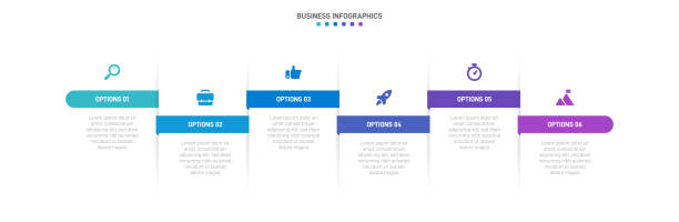 istock Timeline infographic with infochart. Modern presentation template with 6 spets for business process. Website template on white background for concept modern design. Horizontal layout. 2048561055
