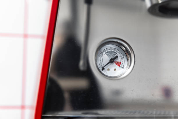 istock Analog manometer of a coffee machine, close up 2048563672