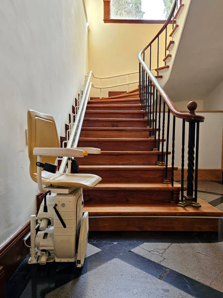 istock A stairlift for going up and down stairs an elevator system intended for elderly people or people with mobility problems, using a guide, it allows us to move through a mechanized chair 2048566864