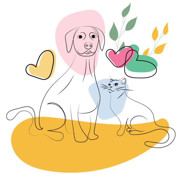 istock Boho style Animals - Dog and cat with hearts and leaves 2048570603