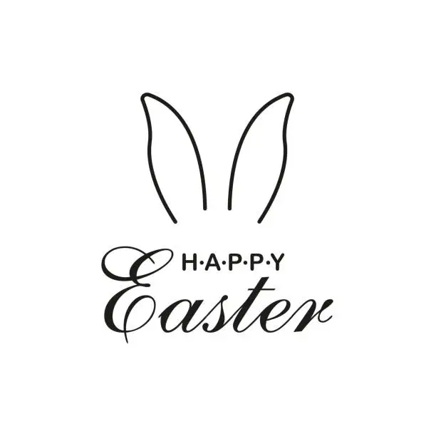 Vector illustration of Happy Easter Linear Lettering and Egg with Rabbit Ears. Vector graphics