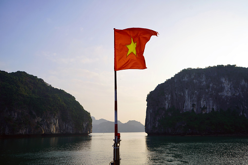 Vietnamese flag at sunset