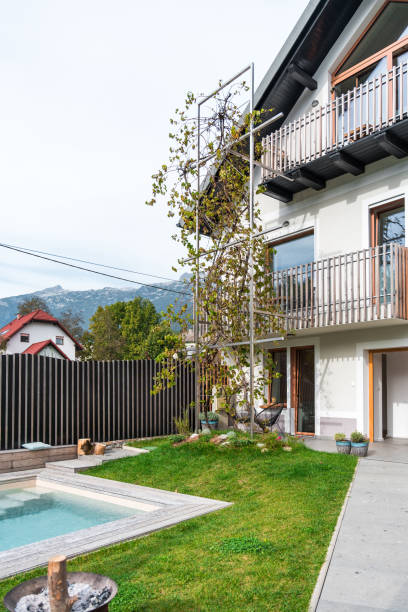 istock Contemporary Stylish Apartment Exterior with Pool 2048613425