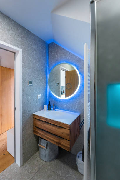 istock Stylish Modern Apartment Bathroom Interior with LED Mirror 2048613426