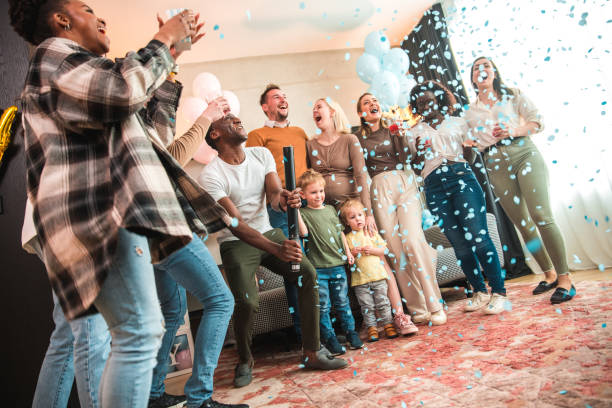 istock Joyful Diverse Group Celebrating Gender Reveal Party for Boy 2048619147