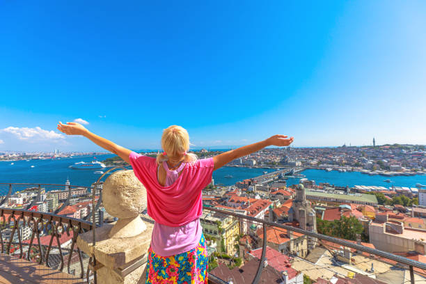 istock Woman embracing Istanbul cityscape view 2048619710