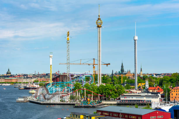 Stockholm, Sweden - June 2019: Amusement park (Grona Lund) in Stockholm