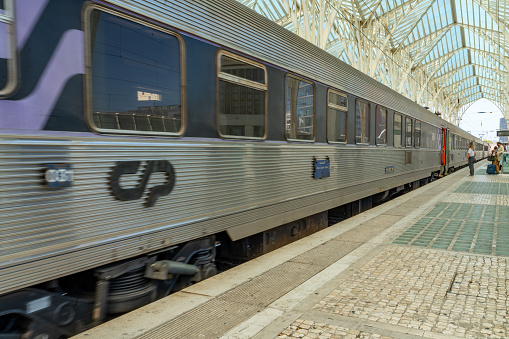 Lisbon, Portugal - October 5, 2023: The platform of Lisboa Oriente railway station, Portugal.\nEstação do Oriente