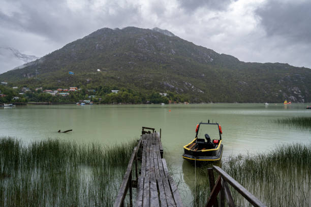 Old pier on a rainy day in Caleta Tortel, Chile Patagonia