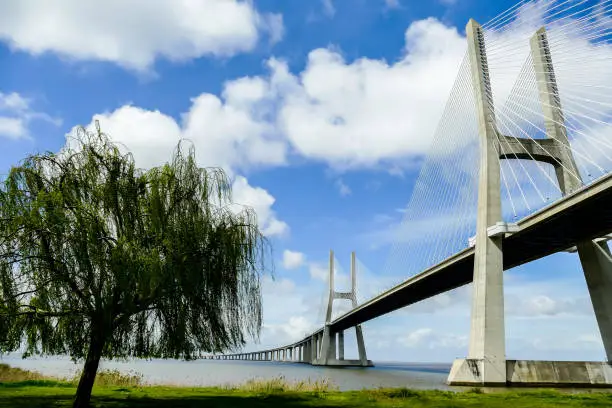 Photo of bridge over the river, in Lisbon Capital City of Portugal