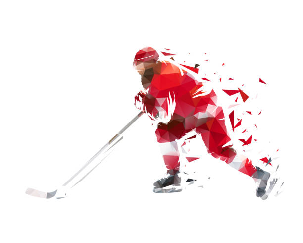 istock Hockey player in red jersey skating, side view, polygonal isolated vector illustration from triangles. Winter team sport, ice hockey 2048720051