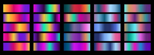 Vector illustration of Big set of multicolor gradients. Colorful bright gradation background collection. Colored shiny elegant vector gradient pack for bright button, ribbon, label design or cover.