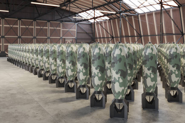 Close-up View Of Military Bombs In Storage Room