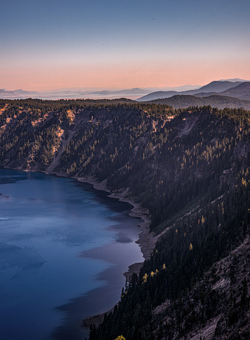 Edge of crater lake at sunset