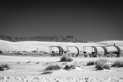 A winter view of picnic area at White Sands National Park on Valentine's Day 2024.