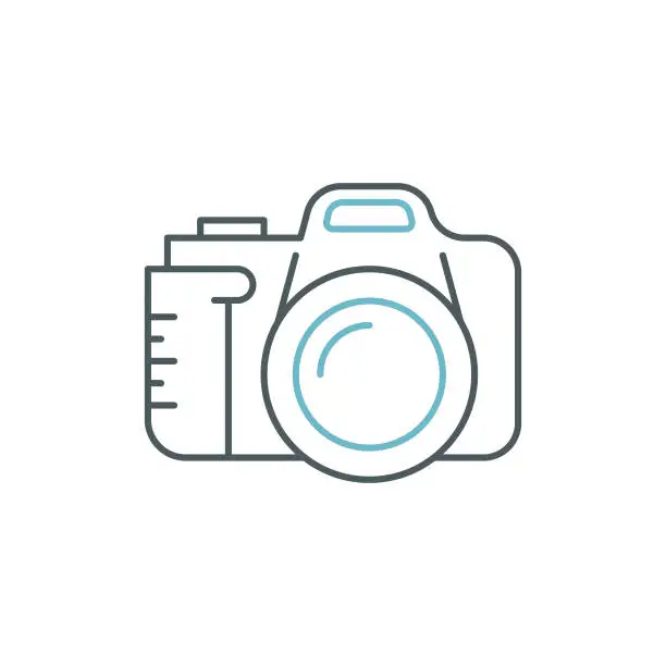 Vector illustration of DSLR Camera Duocolor Line Icon Design with Editable Stroke. Suitable for Infographics, Web Pages, Mobile Apps, UI, UX, and GUI design.
