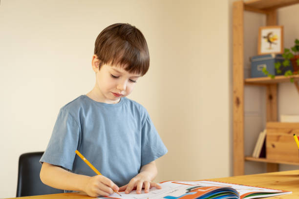istock 6 year old boy at a drawing lesson 2048768832