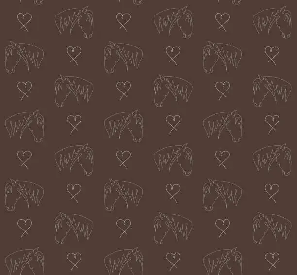 Vector illustration of Vector seamless pattern of hand drawn line horses and hearts