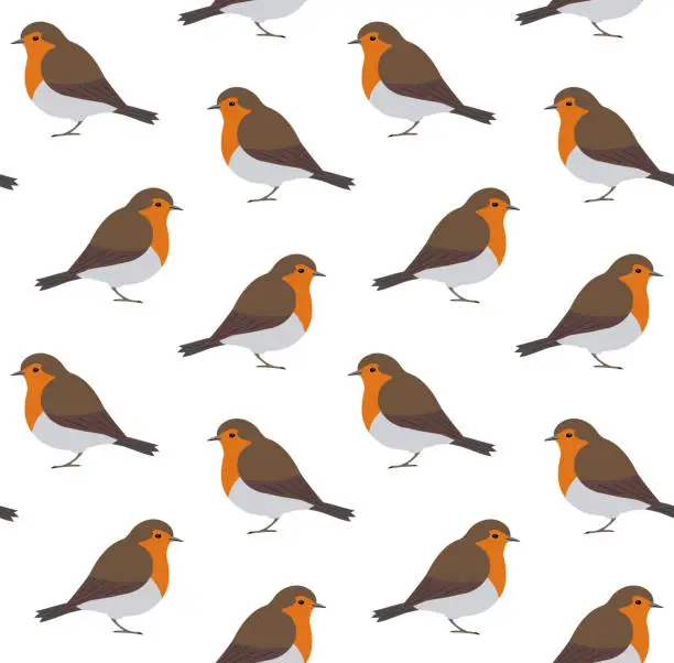 Vector illustration of Vector seamless pattern of hand drawn flat robin bird