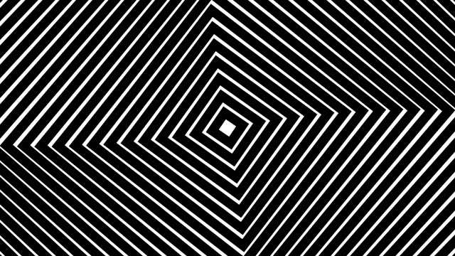 Circular tunnel striped pyramid black and white rotating, geometric 3d animation, optical illusion loop footage abstract background for vj, dj, template, meditation, intro and outro video