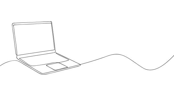 notebook jedna linka - kresba plnou čarou stock ilustrace