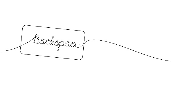 A single line drawing of a backspace key. Continuous line backspace button icon. One line icon. Vector illustration