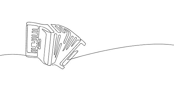 A single line drawing of a accordion. Continuous line piano accordion icon. One line icon. Vector illustration