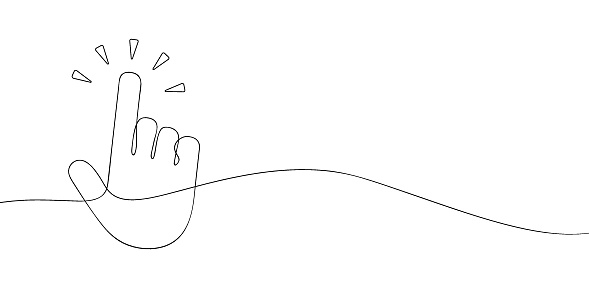 A single line drawing of a cursor. Continuous line hand cursor icon. One line icon. Vector illustration