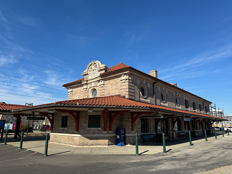 Lansdale, USA - February 8, 2024. Train Station in downtown Lansdale, Pennsylvania, USA