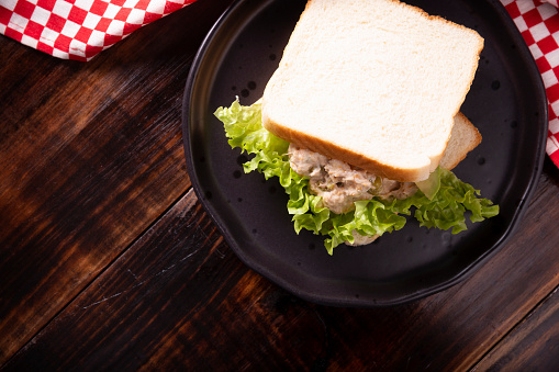Tuna salad sandwich. It is a quick, simple and nutritious recipe, Healthy food, delicious snack very popular in many countries.