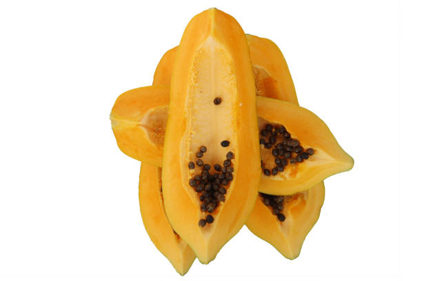 Fresh papaya fruits summer on White background.